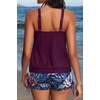 image:imageYonique Women Blouson Tankini Swimsuits Two Piece Bathing Suits with Shorts  Adjustable straps Drawstring side shorts Athletic swim set Add removable cups to customize shapePurple  Leaf