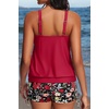 image:imageYonique Women Blouson Tankini Swimsuits Two Piece Bathing Suits with Shorts  Adjustable straps Drawstring side shorts Athletic swim set Add removable cups to customize shapeRed Floral