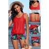 image:imageYonique Women Blouson Tankini Swimsuits Two Piece Bathing Suits with Shorts  Adjustable straps Drawstring side shorts Athletic swim set Add removable cups to customize shapeRed  Floral