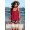 image:imageYonique Women Blouson Tankini Swimsuits Two Piece Bathing Suits with Shorts  Adjustable straps Drawstring side shorts Athletic swim set Add removable cups to customize shapeRed Floral