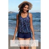 image:imageYonique Women Blouson Tankini Swimsuits Two Piece Bathing Suits with Shorts  Adjustable straps Drawstring side shorts Athletic swim set Add removable cups to customize shapeBlue and Meteor Print