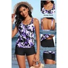 image:imageYonique Women Blouson Tankini Swimsuits Two Piece Bathing Suits with Shorts  Adjustable straps Drawstring side shorts Athletic swim set Add removable cups to customize shapePurple Flowers