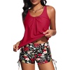 image:imageYonique Women Blouson Tankini Swimsuits Two Piece Bathing Suits with Shorts  Adjustable straps Drawstring side shorts Athletic swim set Add removable cups to customize shapeRed Floral