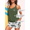 image:imageYonique Women Blouson Tankini Swimsuits Two Piece Bathing Suits with Shorts  Adjustable straps Drawstring side shorts Athletic swim set Add removable cups to customize shapeGreen Palm Tree