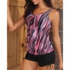 image:imageYonique Women Blouson Tankini Swimsuits Two Piece Bathing Suits with Shorts  Adjustable straps Drawstring side shorts Athletic swim set Add removable cups to customize shapePink Stripe