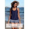 image:imageYonique Women Blouson Tankini Swimsuits Two Piece Bathing Suits with Shorts  Adjustable straps Drawstring side shorts Athletic swim set Add removable cups to customize shapeBlue