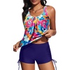image:imageYonique Women Blouson Tankini Swimsuits Two Piece Bathing Suits with Shorts  Adjustable straps Drawstring side shorts Athletic swim set Add removable cups to customize shapeColorful Flowers