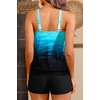 image:imageYonique Women Blouson Tankini Swimsuits Two Piece Bathing Suits with Shorts  Adjustable straps Drawstring side shorts Athletic swim set Add removable cups to customize shapeAqua Gradient