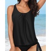 image:imageYonique Womens Blouson Tankini Swim Top Loose Fit Strappy Bathing Suit  Removable cups for custom shaping Tummy Control SwimwearBlack
