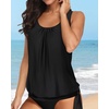 image:imageYonique Womens Blouson Tankini Swim Top Loose Fit Strappy Bathing Suit  Removable cups for custom shaping Tummy Control SwimwearBlack
