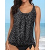 image:imageYonique Womens Blouson Tankini Swim Top Loose Fit Strappy Bathing Suit  Removable cups for custom shaping Tummy Control SwimwearBlack Dot