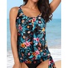 image:imageYonique Womens Blouson Tankini Swim Top Loose Fit Strappy Bathing Suit  Removable cups for custom shaping Tummy Control SwimwearBlack Floral