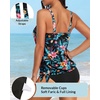 image:imageYonique Womens Blouson Tankini Swim Top Loose Fit Strappy Bathing Suit  Removable cups for custom shaping Tummy Control SwimwearBlack Floral