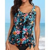 image:imageYonique Womens Blouson Tankini Swim Top Loose Fit Strappy Bathing Suit  Removable cups for custom shaping Tummy Control SwimwearBlack Floral