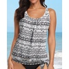 image:imageYonique Womens Blouson Tankini Swim Top Loose Fit Strappy Bathing Suit  Removable cups for custom shaping Tummy Control SwimwearBlack Tribal