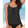 image:imageYonique Womens Blouson Tankini Swim Top Loose Fit Strappy Bathing Suit  Removable cups for custom shaping Tummy Control SwimwearBlack and White