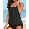 image:imageYonique Womens Blouson Tankini Swim Top Loose Fit Strappy Bathing Suit  Removable cups for custom shaping Tummy Control SwimwearBlack and White