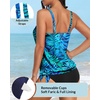 image:imageYonique Womens Blouson Tankini Swim Top Loose Fit Strappy Bathing Suit  Removable cups for custom shaping Tummy Control SwimwearBlue Leaves