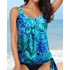 image:imageYonique Womens Blouson Tankini Swim Top Loose Fit Strappy Bathing Suit  Removable cups for custom shaping Tummy Control SwimwearBlue Leaves