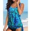 image:imageYonique Womens Blouson Tankini Swim Top Loose Fit Strappy Bathing Suit  Removable cups for custom shaping Tummy Control SwimwearBlue Leaves