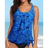 image:imageYonique Womens Blouson Tankini Swim Top Loose Fit Strappy Bathing Suit  Removable cups for custom shaping Tummy Control SwimwearBlue Paisley