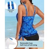 image:imageYonique Womens Blouson Tankini Swim Top Loose Fit Strappy Bathing Suit  Removable cups for custom shaping Tummy Control SwimwearBlue Paisley