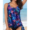 image:imageYonique Womens Blouson Tankini Swim Top Loose Fit Strappy Bathing Suit  Removable cups for custom shaping Tummy Control SwimwearBlue Purple Leaves