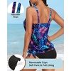 image:imageYonique Womens Blouson Tankini Swim Top Loose Fit Strappy Bathing Suit  Removable cups for custom shaping Tummy Control SwimwearBlue Purple Leaves