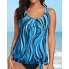 image:imageYonique Womens Blouson Tankini Swim Top Loose Fit Strappy Bathing Suit  Removable cups for custom shaping Tummy Control SwimwearBlue Ripples