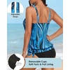image:imageYonique Womens Blouson Tankini Swim Top Loose Fit Strappy Bathing Suit  Removable cups for custom shaping Tummy Control SwimwearBlue Ripples