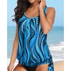 image:imageYonique Womens Blouson Tankini Swim Top Loose Fit Strappy Bathing Suit  Removable cups for custom shaping Tummy Control SwimwearBlue Ripples