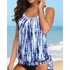 image:imageYonique Womens Blouson Tankini Swim Top Loose Fit Strappy Bathing Suit  Removable cups for custom shaping Tummy Control SwimwearBlue Tie Dye