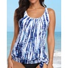 image:imageYonique Womens Blouson Tankini Swim Top Loose Fit Strappy Bathing Suit  Removable cups for custom shaping Tummy Control SwimwearBlue Tie Dye
