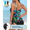 image:imageYonique Womens Blouson Tankini Swim Top Loose Fit Strappy Bathing Suit  Removable cups for custom shaping Tummy Control SwimwearColorful  Leaves