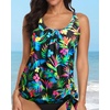 image:imageYonique Womens Blouson Tankini Swim Top Loose Fit Strappy Bathing Suit  Removable cups for custom shaping Tummy Control SwimwearColorful  Leaves