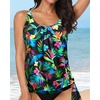 image:imageYonique Womens Blouson Tankini Swim Top Loose Fit Strappy Bathing Suit  Removable cups for custom shaping Tummy Control SwimwearColorful  Leaves