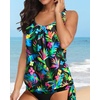 image:imageYonique Womens Blouson Tankini Swim Top Loose Fit Strappy Bathing Suit  Removable cups for custom shaping Tummy Control SwimwearColorful  Leaves