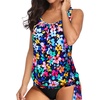 image:imageYonique Womens Blouson Tankini Swim Top Loose Fit Strappy Bathing Suit  Removable cups for custom shaping Tummy Control SwimwearColorful Floral