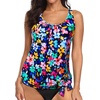 image:imageYonique Womens Blouson Tankini Swim Top Loose Fit Strappy Bathing Suit  Removable cups for custom shaping Tummy Control SwimwearColorful Floral