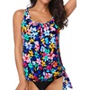 image:imageYonique Womens Blouson Tankini Swim Top Loose Fit Strappy Bathing Suit  Removable cups for custom shaping Tummy Control SwimwearColorful Floral
