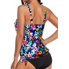 image:imageYonique Womens Blouson Tankini Swim Top Loose Fit Strappy Bathing Suit  Removable cups for custom shaping Tummy Control SwimwearColorful Floral