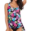 image:imageYonique Womens Blouson Tankini Swim Top Loose Fit Strappy Bathing Suit  Removable cups for custom shaping Tummy Control SwimwearColorful Flower