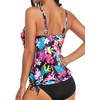 image:imageYonique Womens Blouson Tankini Swim Top Loose Fit Strappy Bathing Suit  Removable cups for custom shaping Tummy Control SwimwearColorful Flower