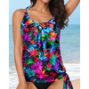 image:imageYonique Womens Blouson Tankini Swim Top Loose Fit Strappy Bathing Suit  Removable cups for custom shaping Tummy Control SwimwearColorful Leaves1