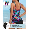 image:imageYonique Womens Blouson Tankini Swim Top Loose Fit Strappy Bathing Suit  Removable cups for custom shaping Tummy Control SwimwearColorful Leaves1