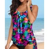 image:imageYonique Womens Blouson Tankini Swim Top Loose Fit Strappy Bathing Suit  Removable cups for custom shaping Tummy Control SwimwearColorful Leaves1