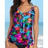image:imageYonique Womens Blouson Tankini Swim Top Loose Fit Strappy Bathing Suit  Removable cups for custom shaping Tummy Control SwimwearColorful Leaves1