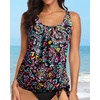 image:imageYonique Womens Blouson Tankini Swim Top Loose Fit Strappy Bathing Suit  Removable cups for custom shaping Tummy Control SwimwearColorful Paisley