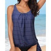 image:imageYonique Womens Blouson Tankini Swim Top Loose Fit Strappy Bathing Suit  Removable cups for custom shaping Tummy Control SwimwearNavy Striped