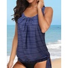 image:imageYonique Womens Blouson Tankini Swim Top Loose Fit Strappy Bathing Suit  Removable cups for custom shaping Tummy Control SwimwearNavy Striped